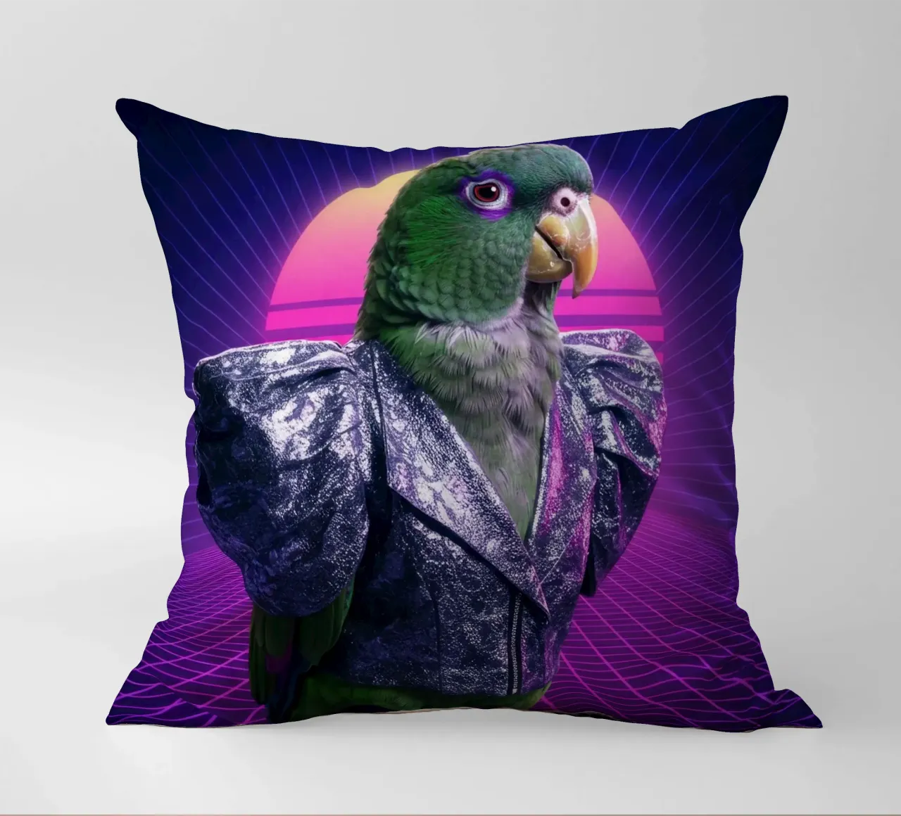 Pappagallo Retrowave cuscino da Pawtrait Studio