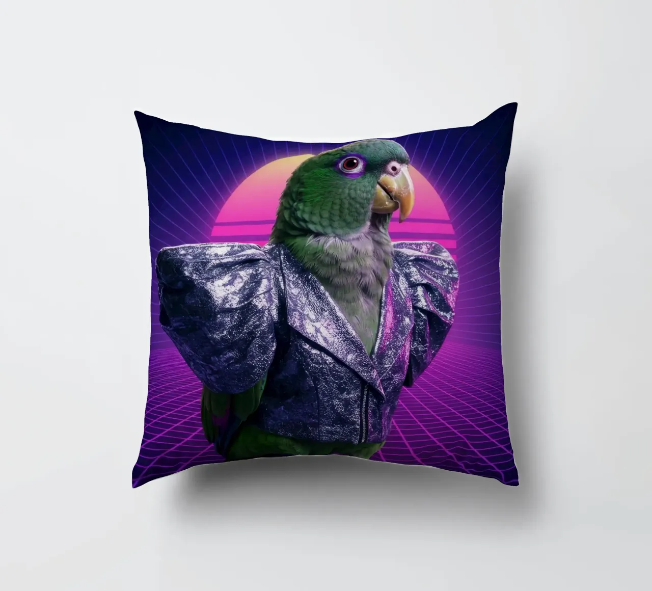 Pappagallo Retrowave cuscino da Pawtrait Studio
