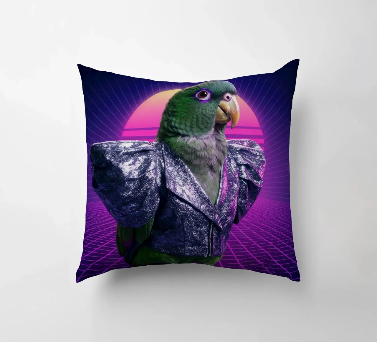 Pappagallo Retrowave cuscino da Pawtrait Studio