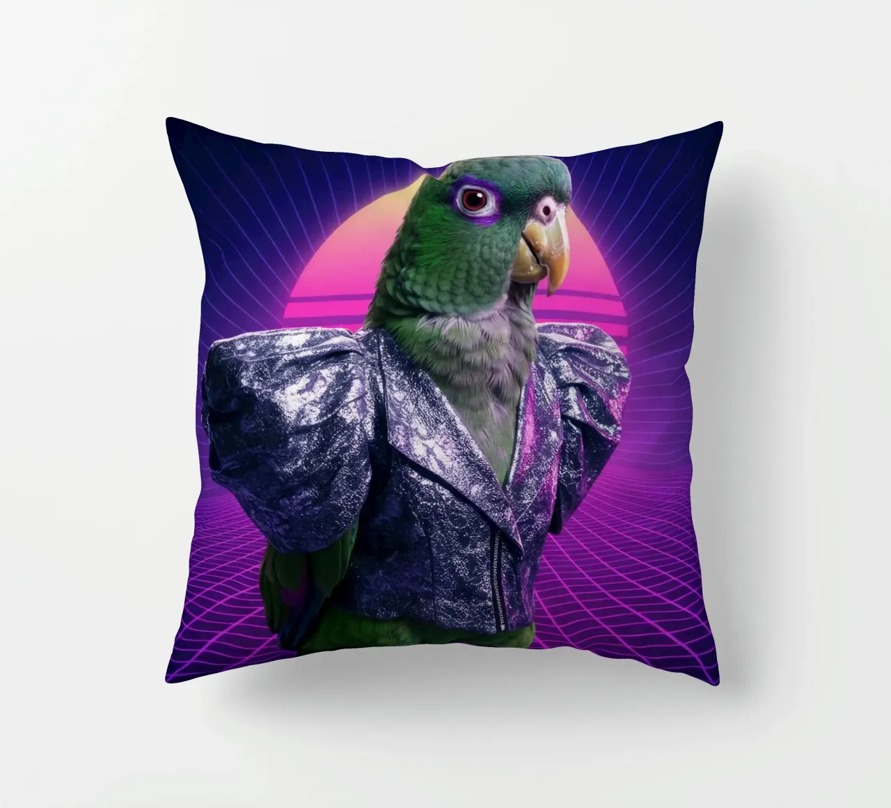 Pappagallo Retrowave cuscino da Pawtrait Studio