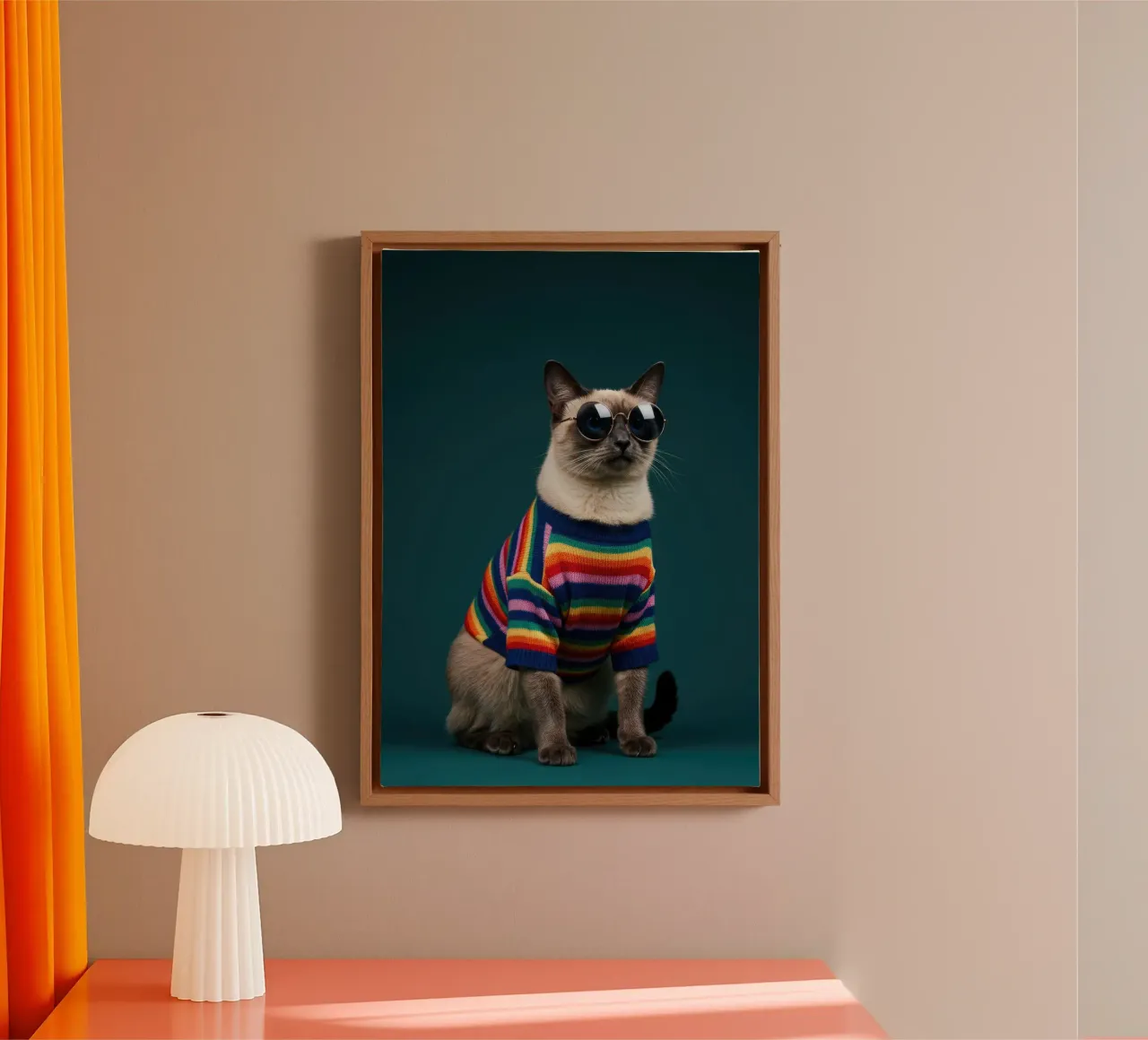 Gatto colorato tela con Cornice a cassetta da Pawtrait Studio