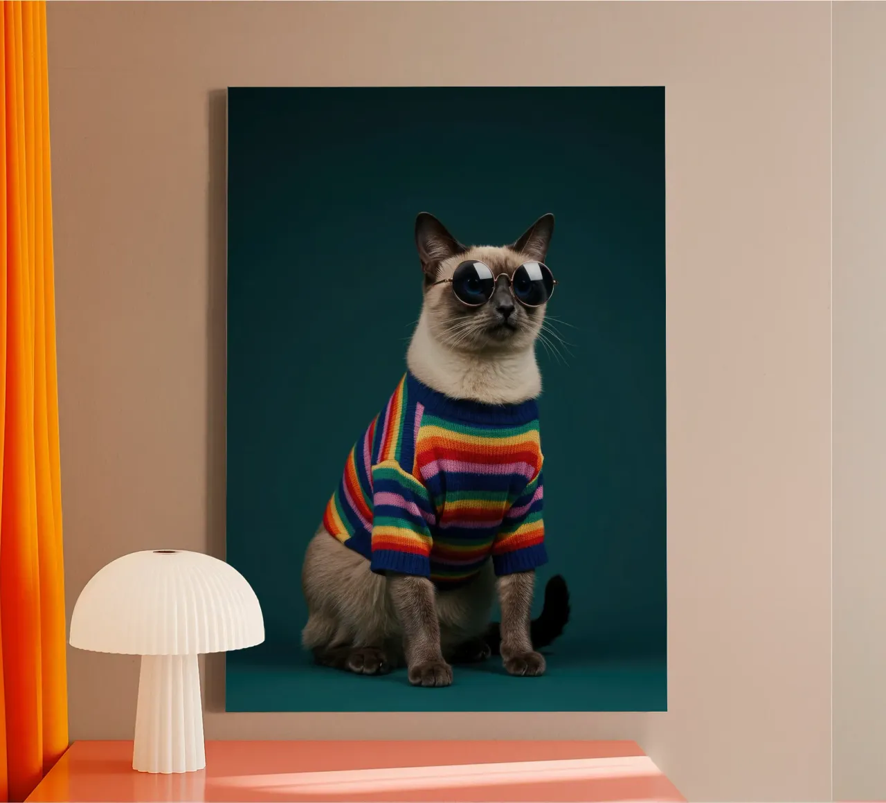 Gatto colorato tela con Cornice a cassetta da Pawtrait Studio