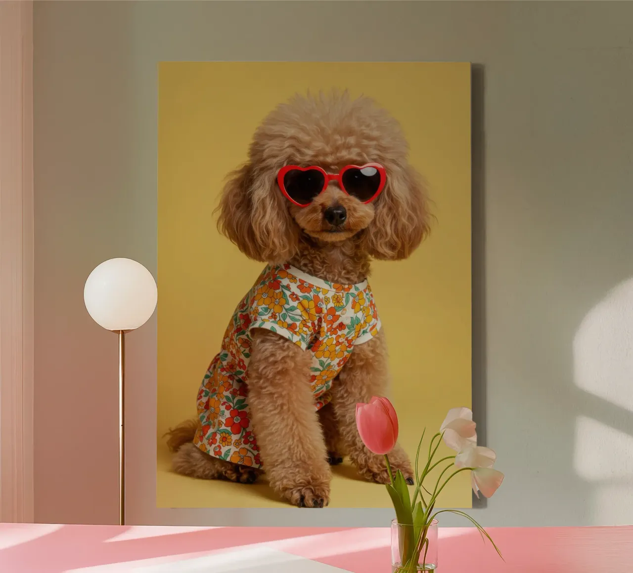 Golden Fluffy Poodle canvas met Baklijst van Pawtrait Studio