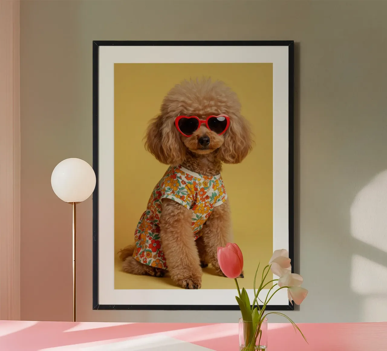 Barboncino dorato poster con telaio in alluminio da Pawtrait Studio