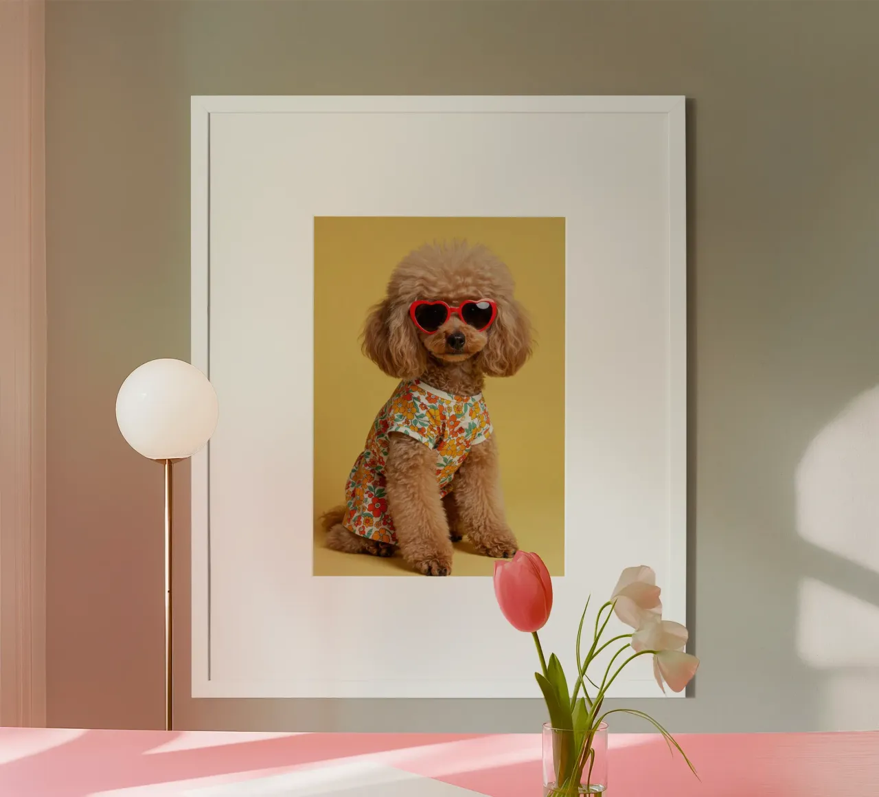 Barboncino dorato poster con telaio in alluminio da Pawtrait Studio