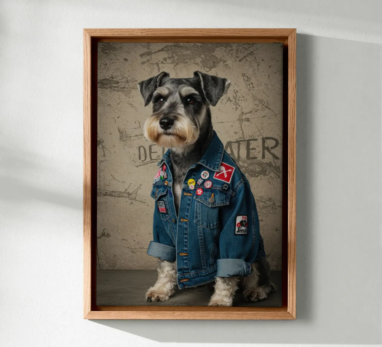 Grunge Schnauzer Hond canvas met Baklijst van Pawtrait Studio