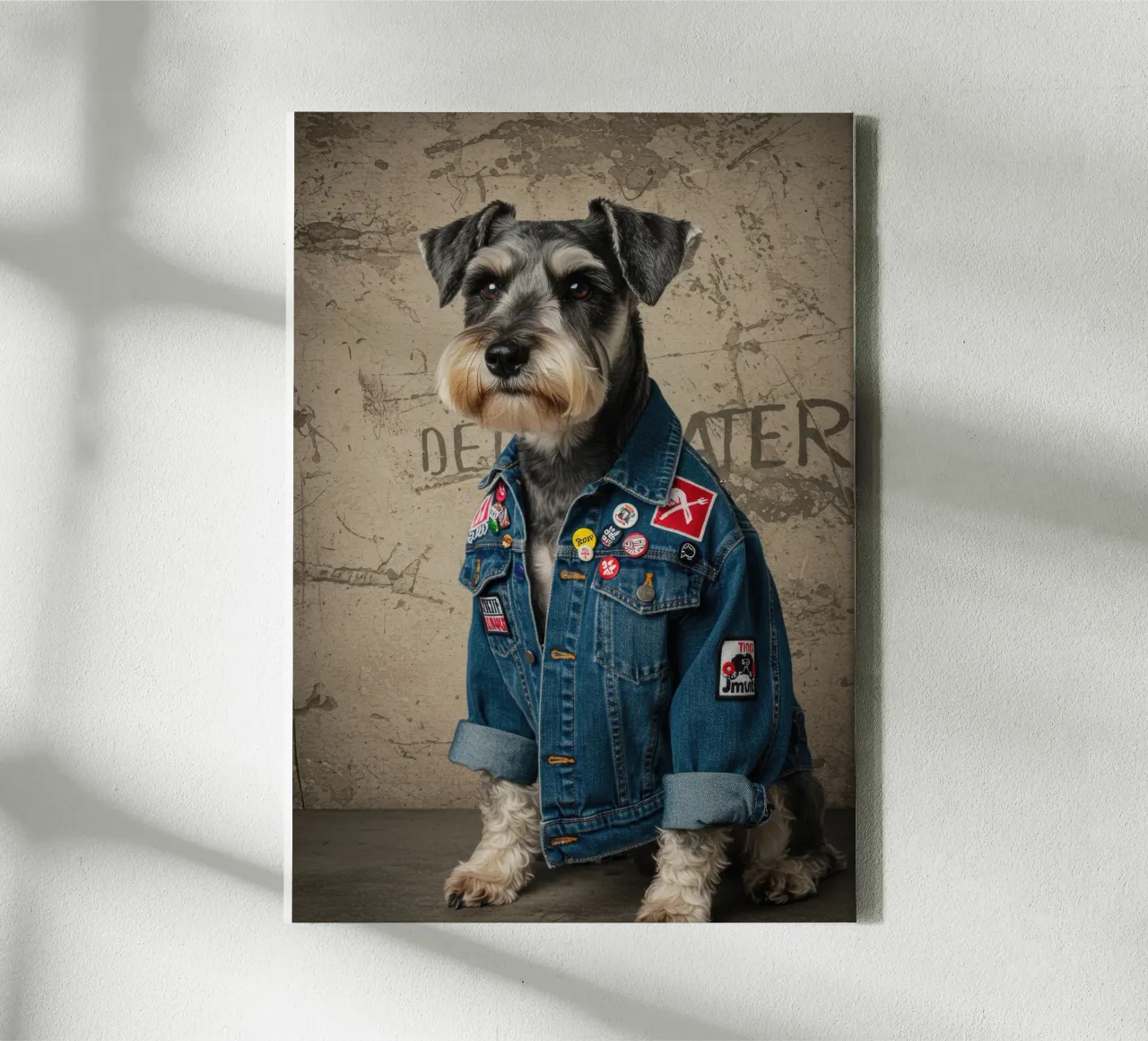 Grunge Schnauzer Hond canvas met Baklijst van Pawtrait Studio