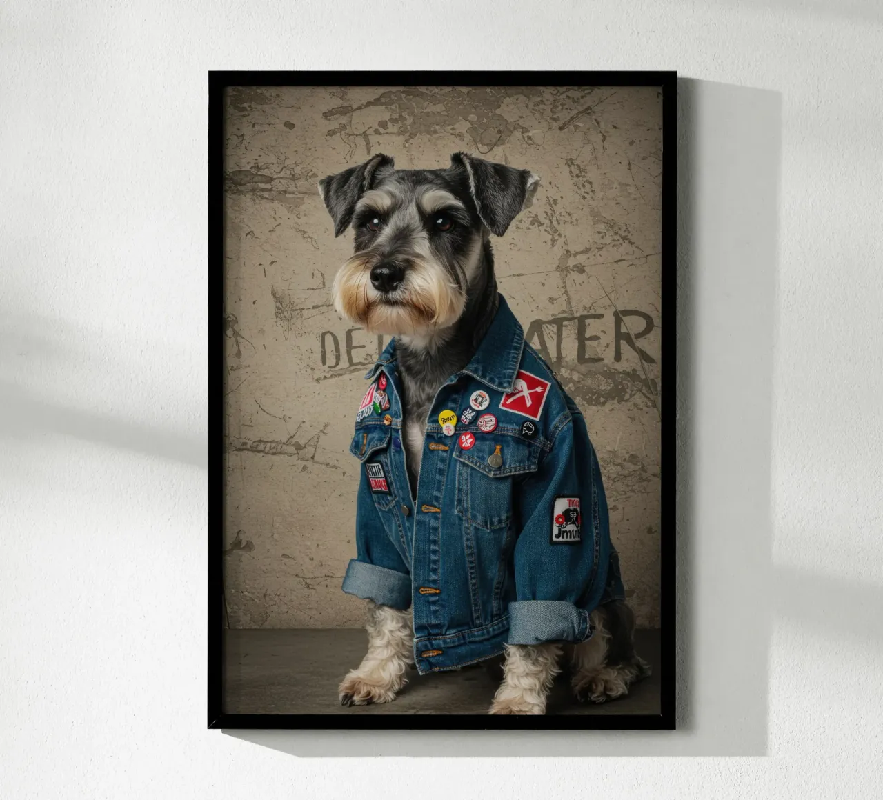 Cane Schnauzer Grunge poster con telaio in legno da Pawtrait Studio