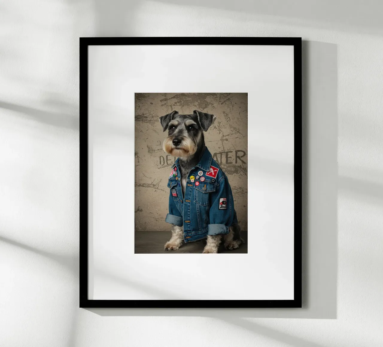 Cane Schnauzer Grunge poster con telaio in legno da Pawtrait Studio