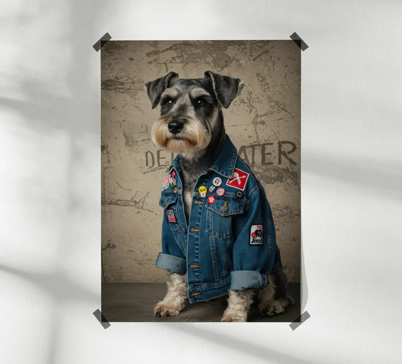 Cane Schnauzer Grunge poster con telaio in legno da Pawtrait Studio