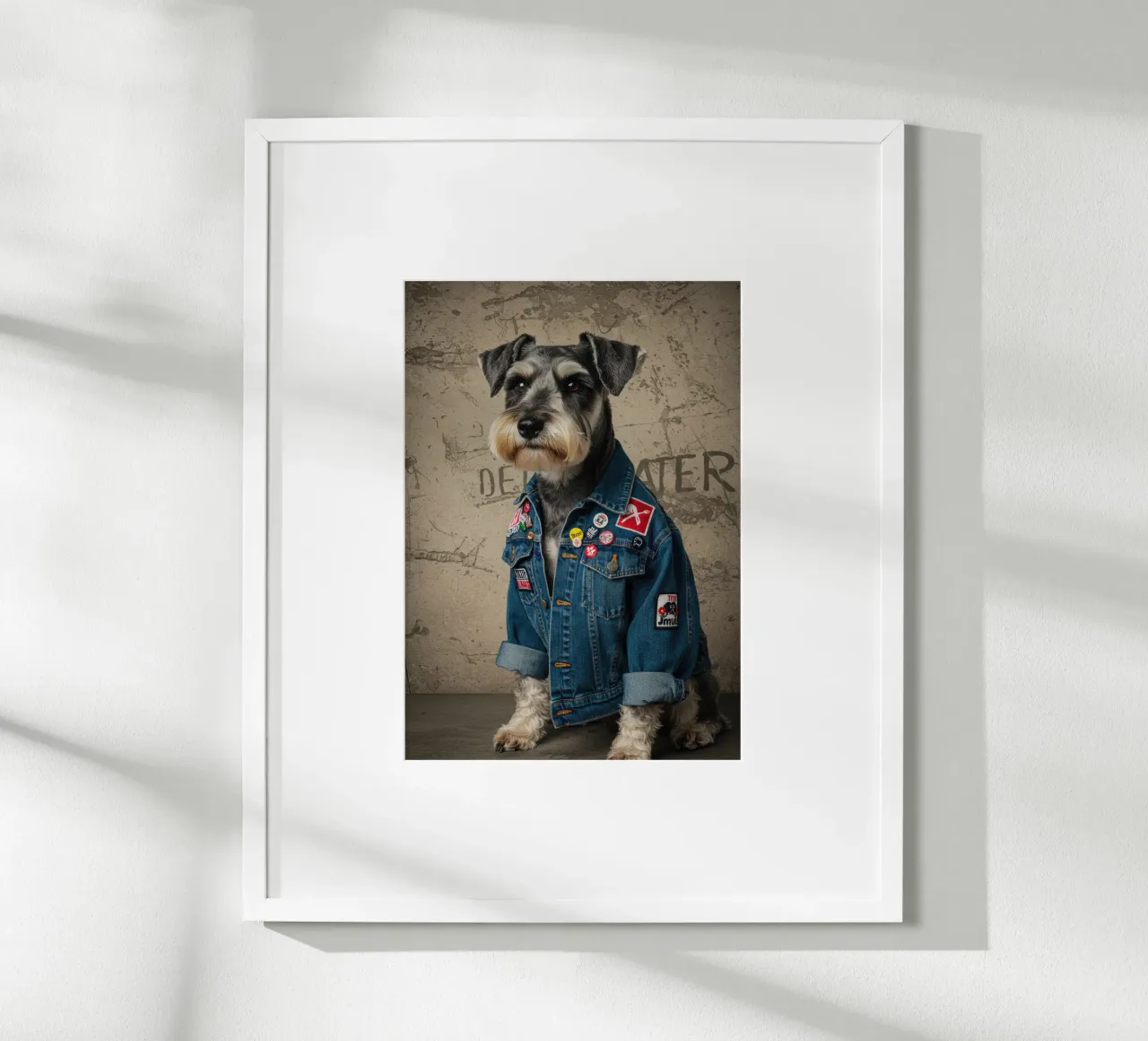 Cane Schnauzer Grunge poster con telaio in legno da Pawtrait Studio