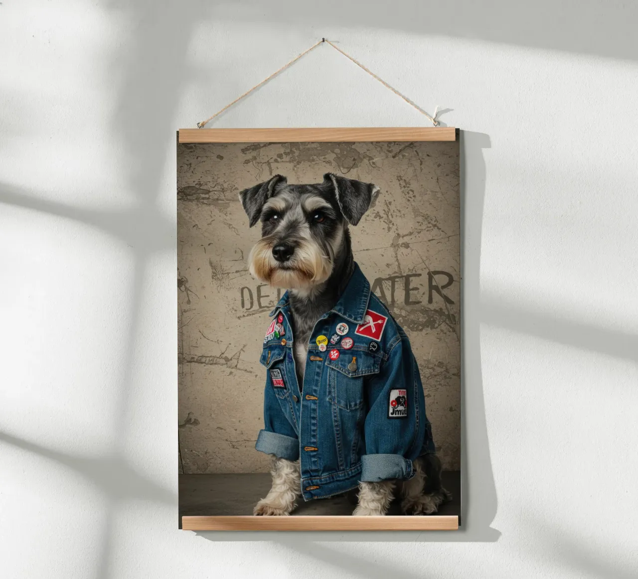 Cane Schnauzer Grunge poster con telaio in legno da Pawtrait Studio