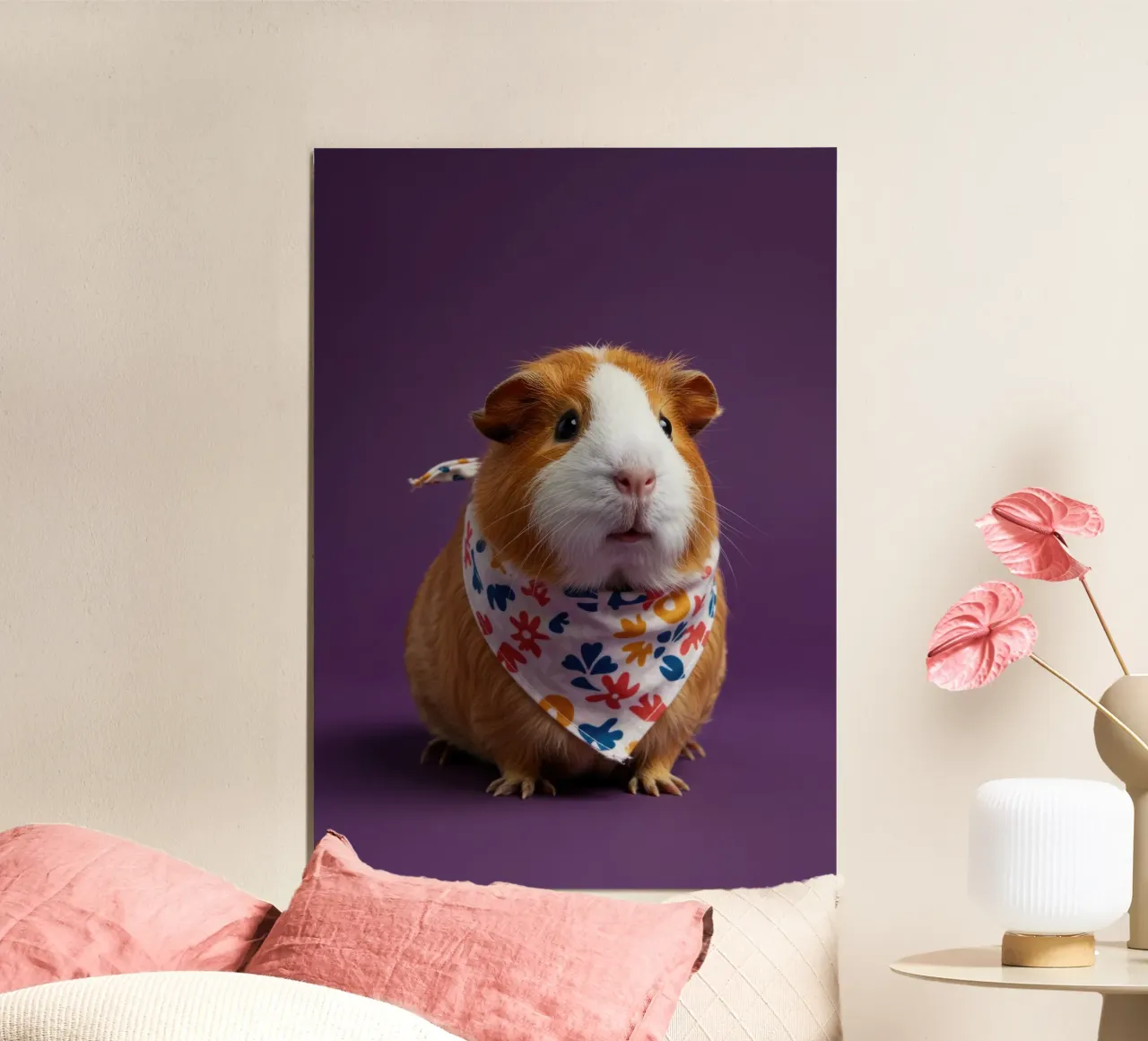 Purple Guinea Pig poster con telaio in alluminio da Pawtrait Studio