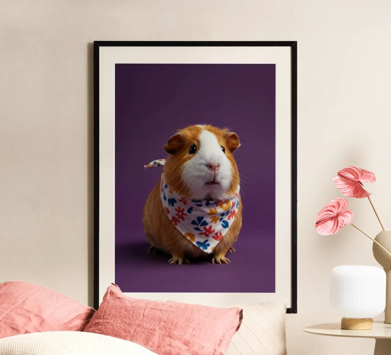 Purple Guinea Pig poster con telaio in alluminio da Pawtrait Studio