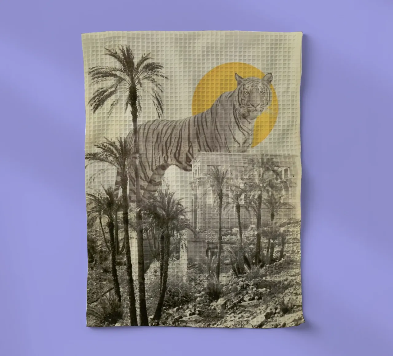 Giant Tiger In Ruins Print Big canovaccio da cucina da Florent Bodart