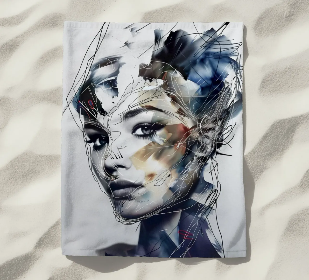 Creative facial features beach towel by Carinaprint