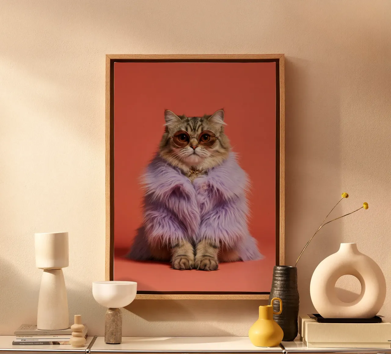 Perzische Kat mode canvas met Baklijst van Pawtrait Studio