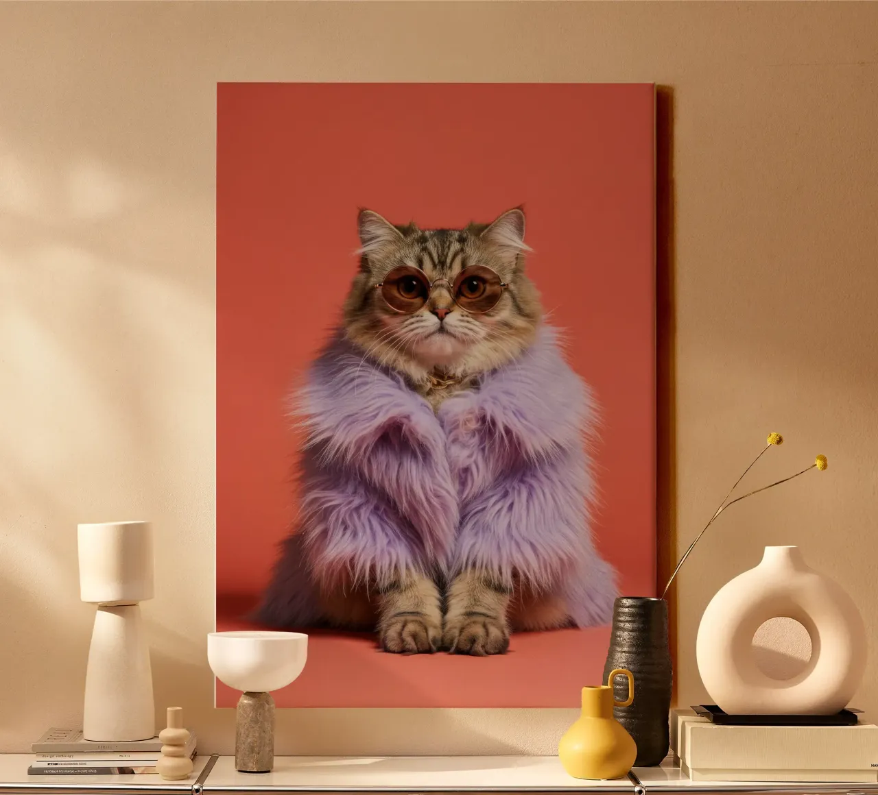 Perzische Kat mode canvas met Baklijst van Pawtrait Studio