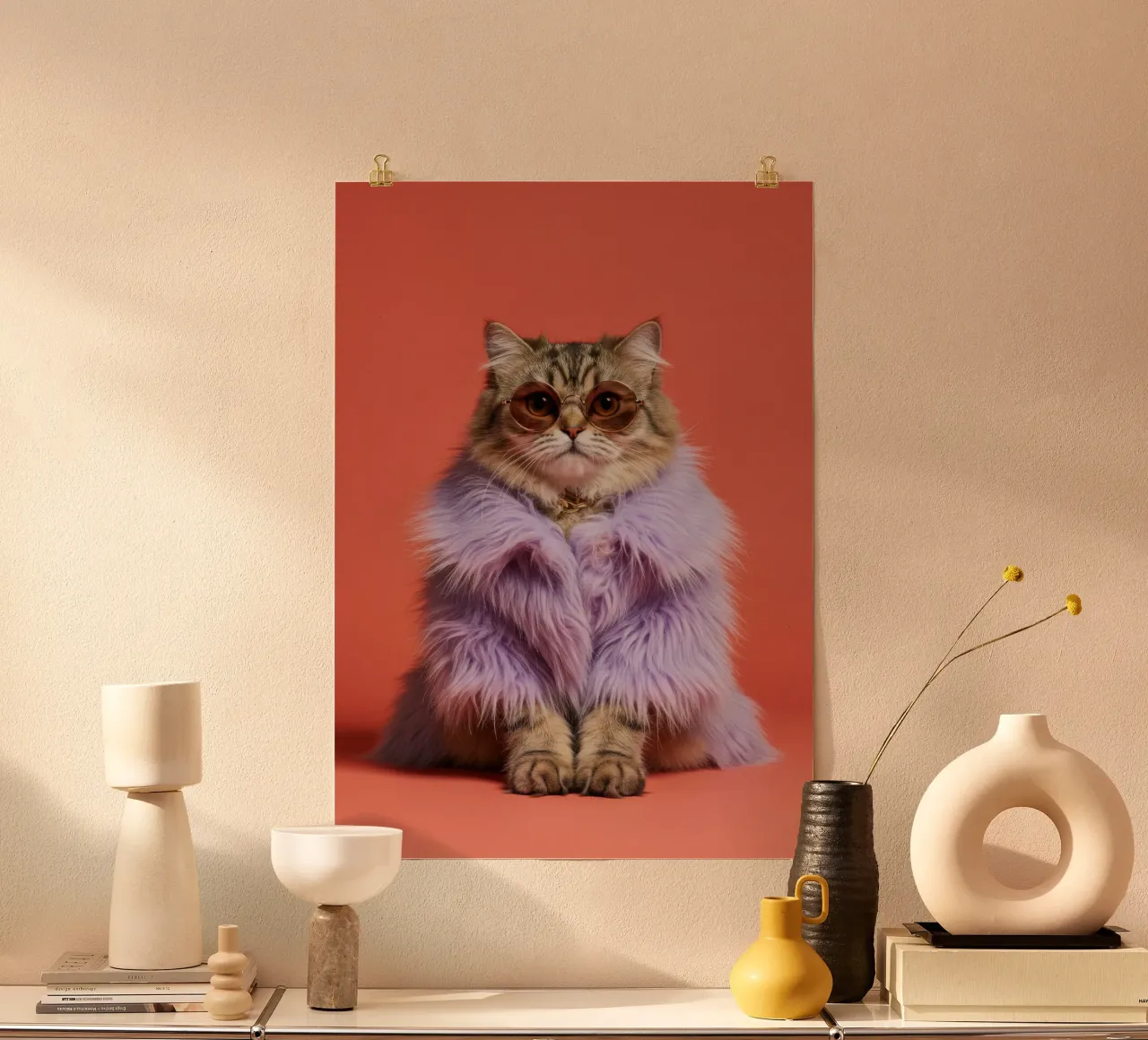Moda gatto persiano poster con telaio in alluminio da Pawtrait Studio