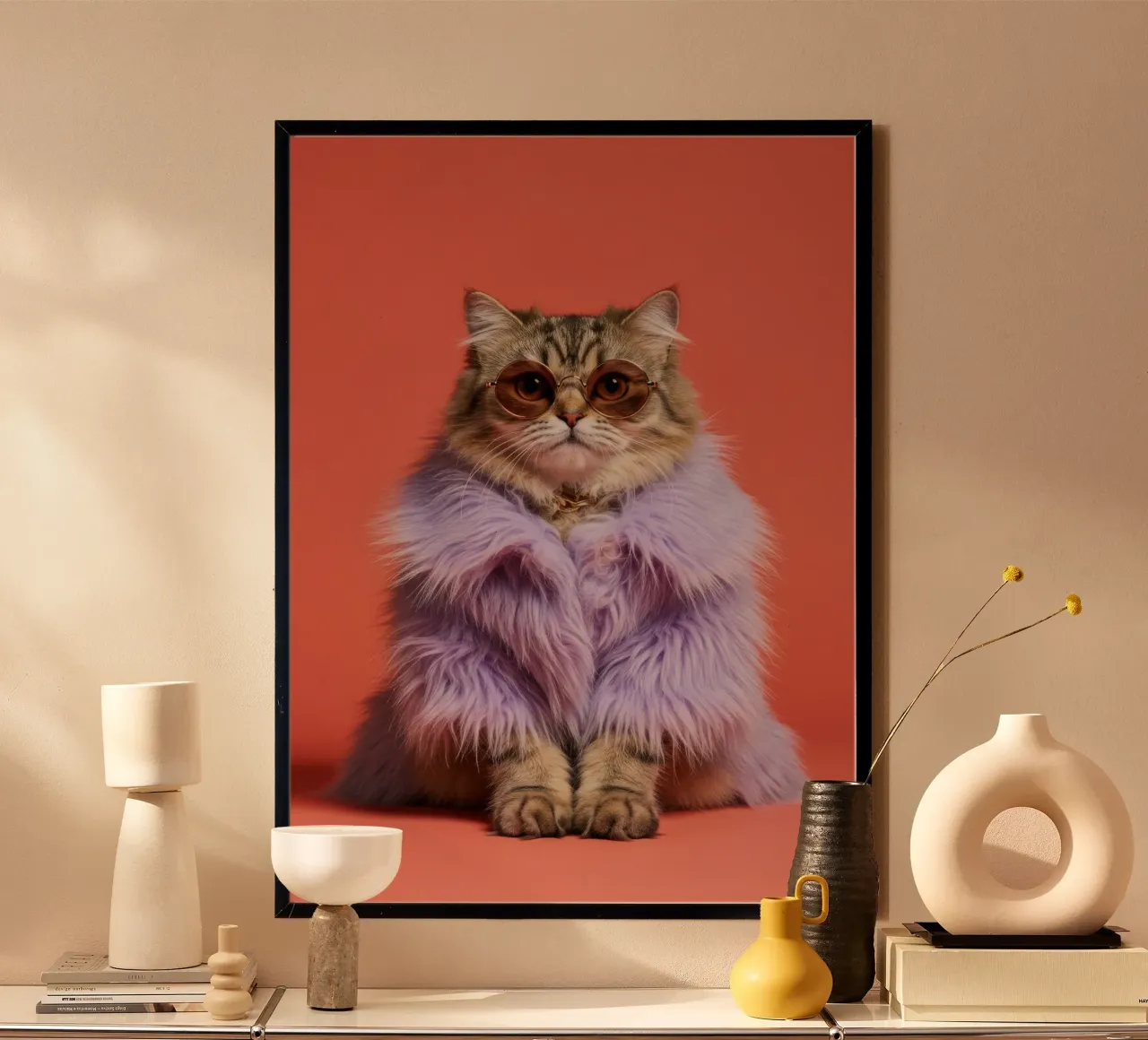 Moda gatto persiano poster con telaio in alluminio da Pawtrait Studio