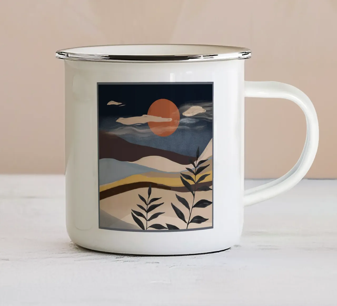 Abstract landschap emaille mok van ThingDesign