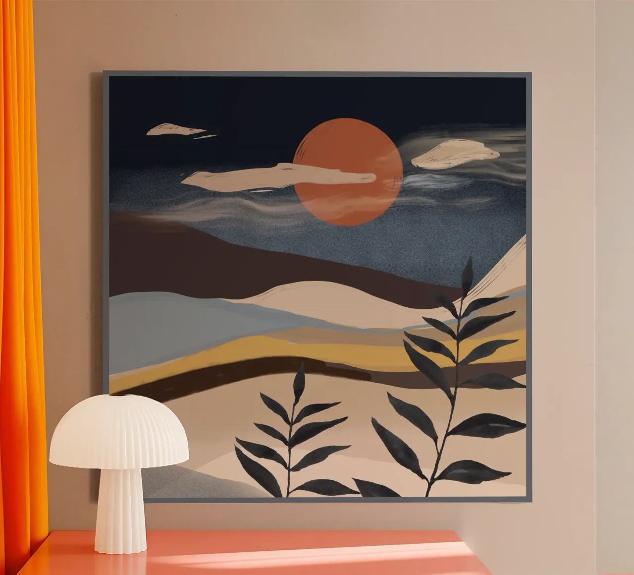 Abstract landschap canvas met Baklijst van ThingDesign