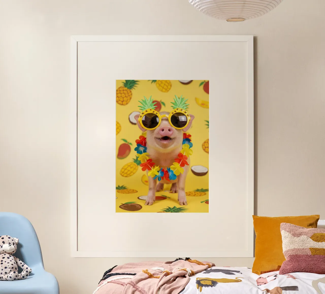 Ananas maialino poster con telaio in legno da Pawtrait Studio