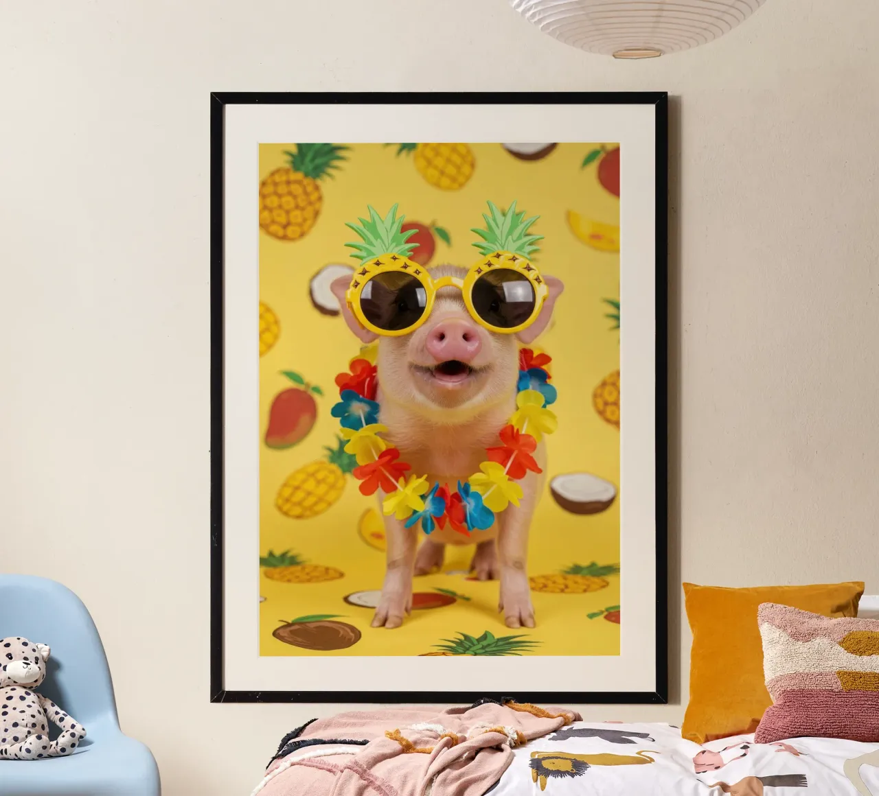 Ananas maialino poster con telaio in legno da Pawtrait Studio