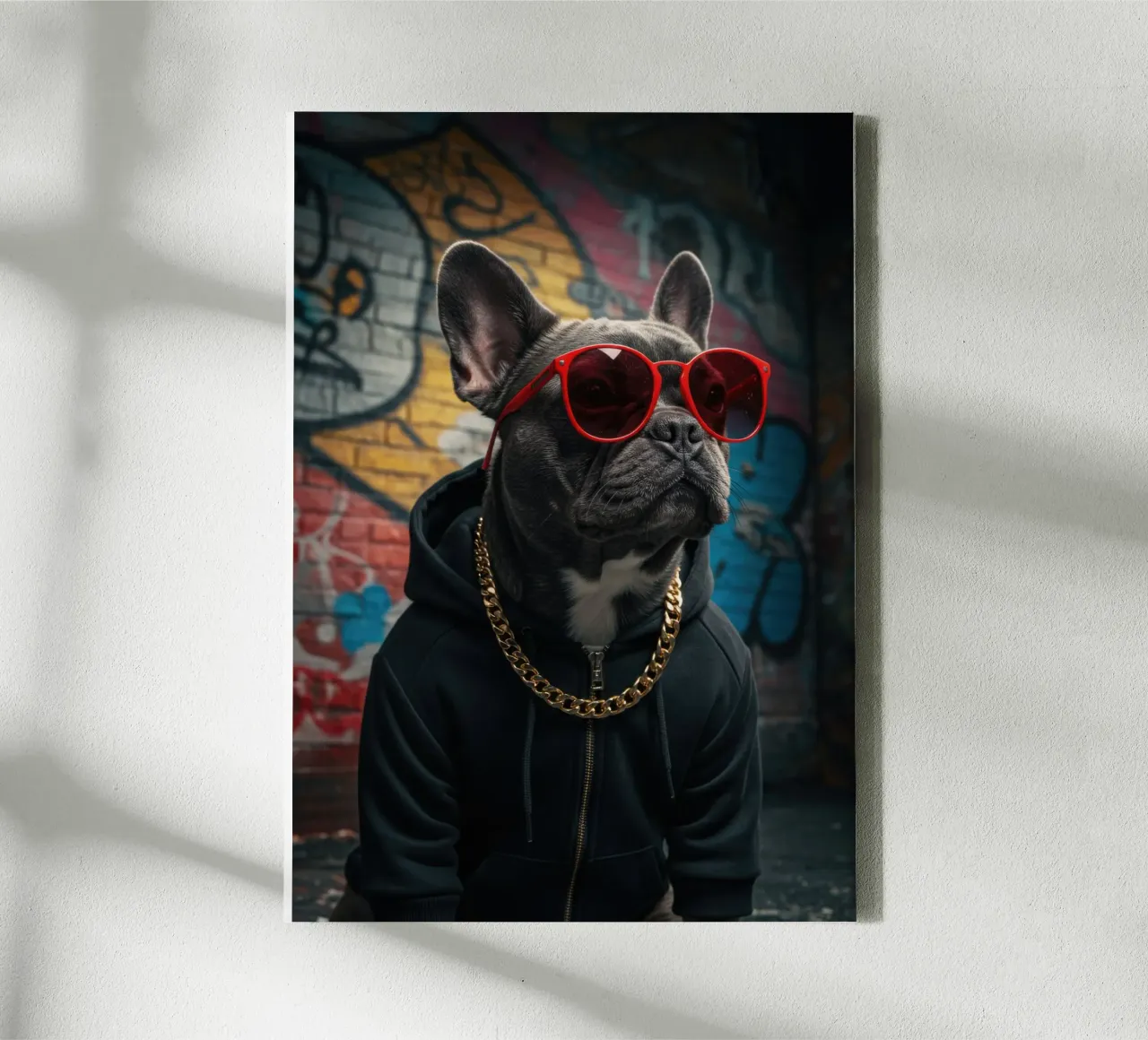 Cappuccio Bulldog tela con Cornice a cassetta da Pawtrait Studio