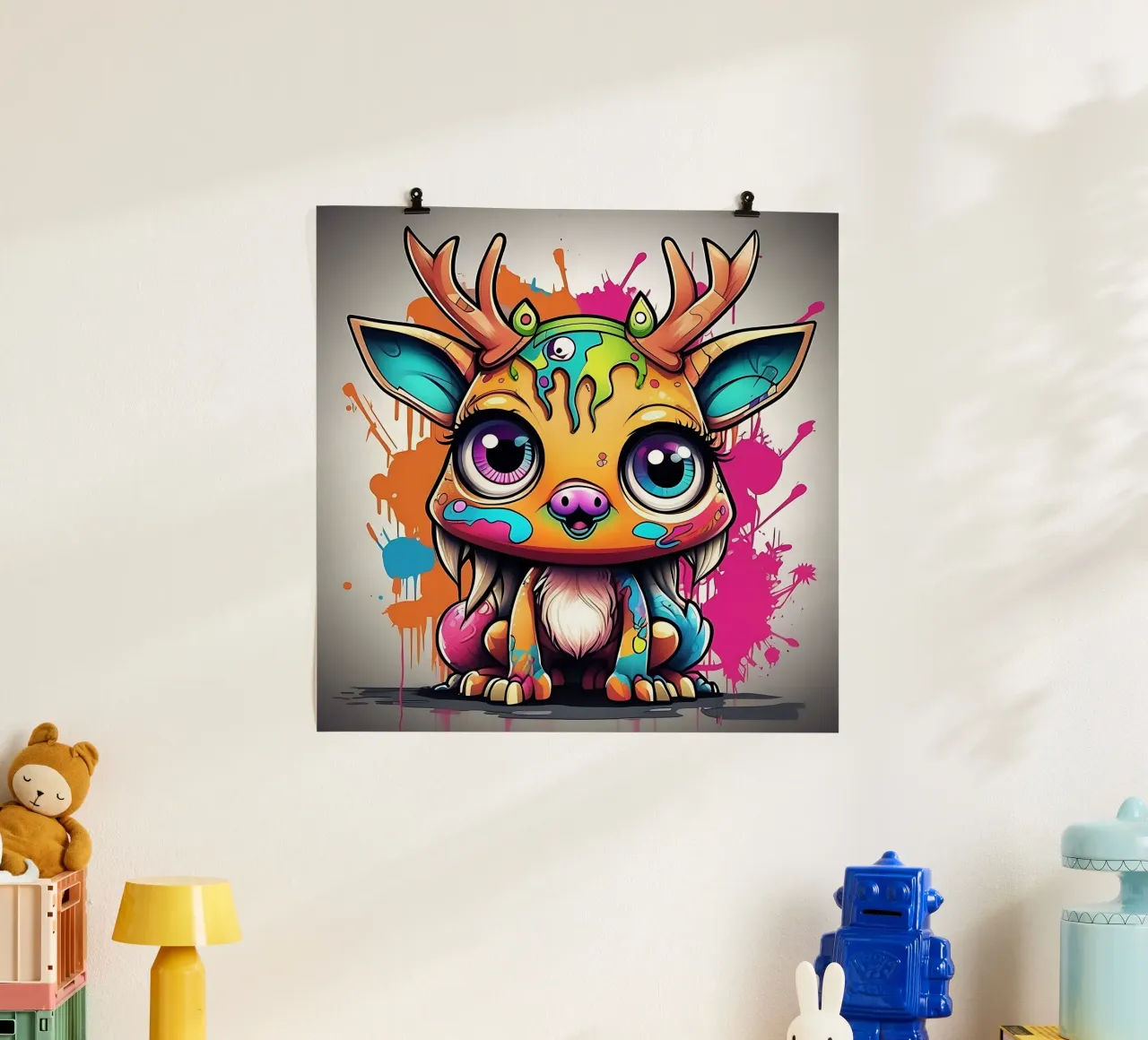 Cervo_stile_K_1 poster con telaio in plastica da Tierisch bunt by LK