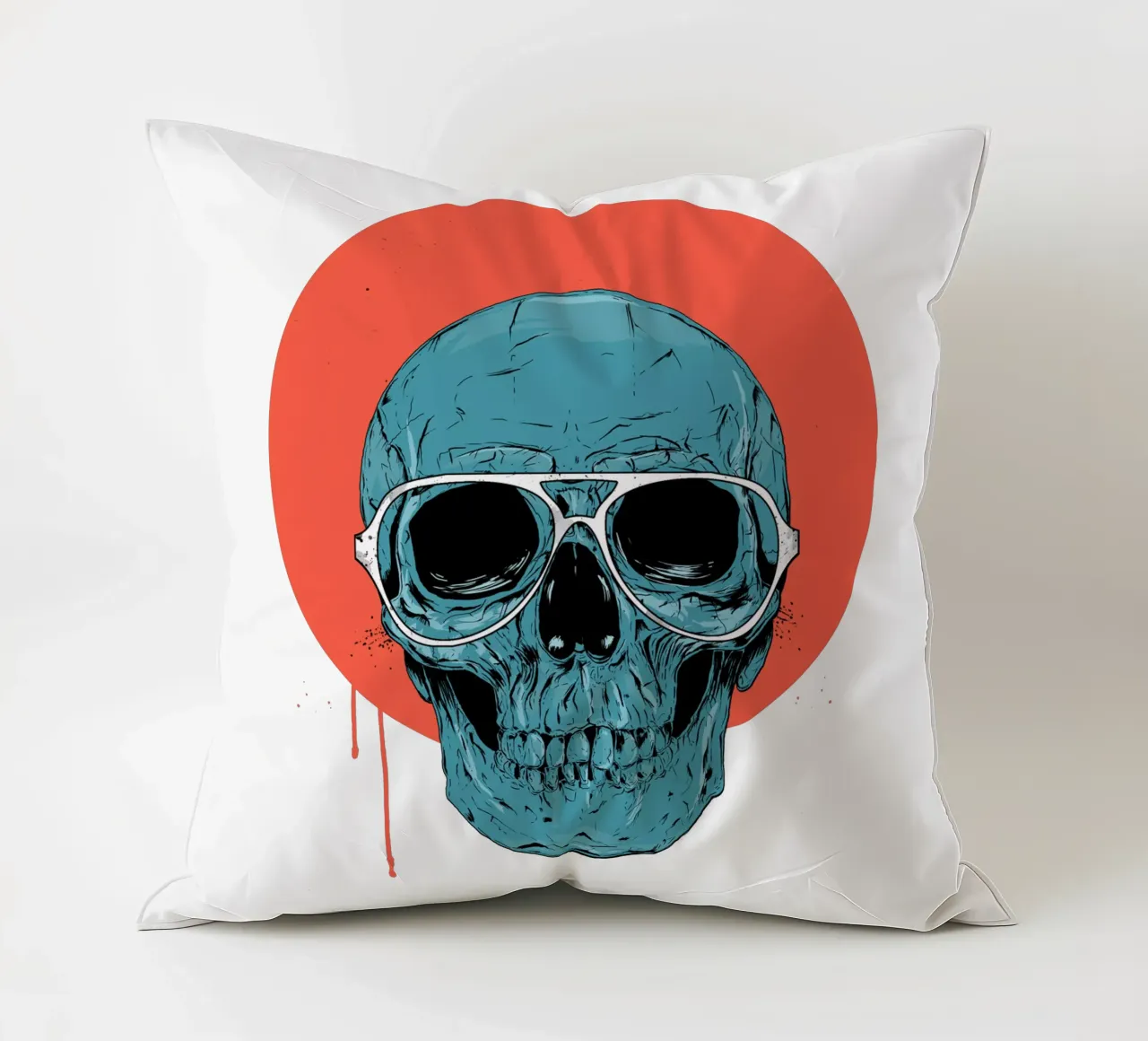 Blue skull II decorative cushion by Balazs Solti