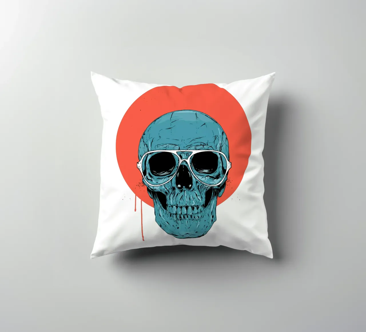 Blue skull II decorative cushion by Balazs Solti