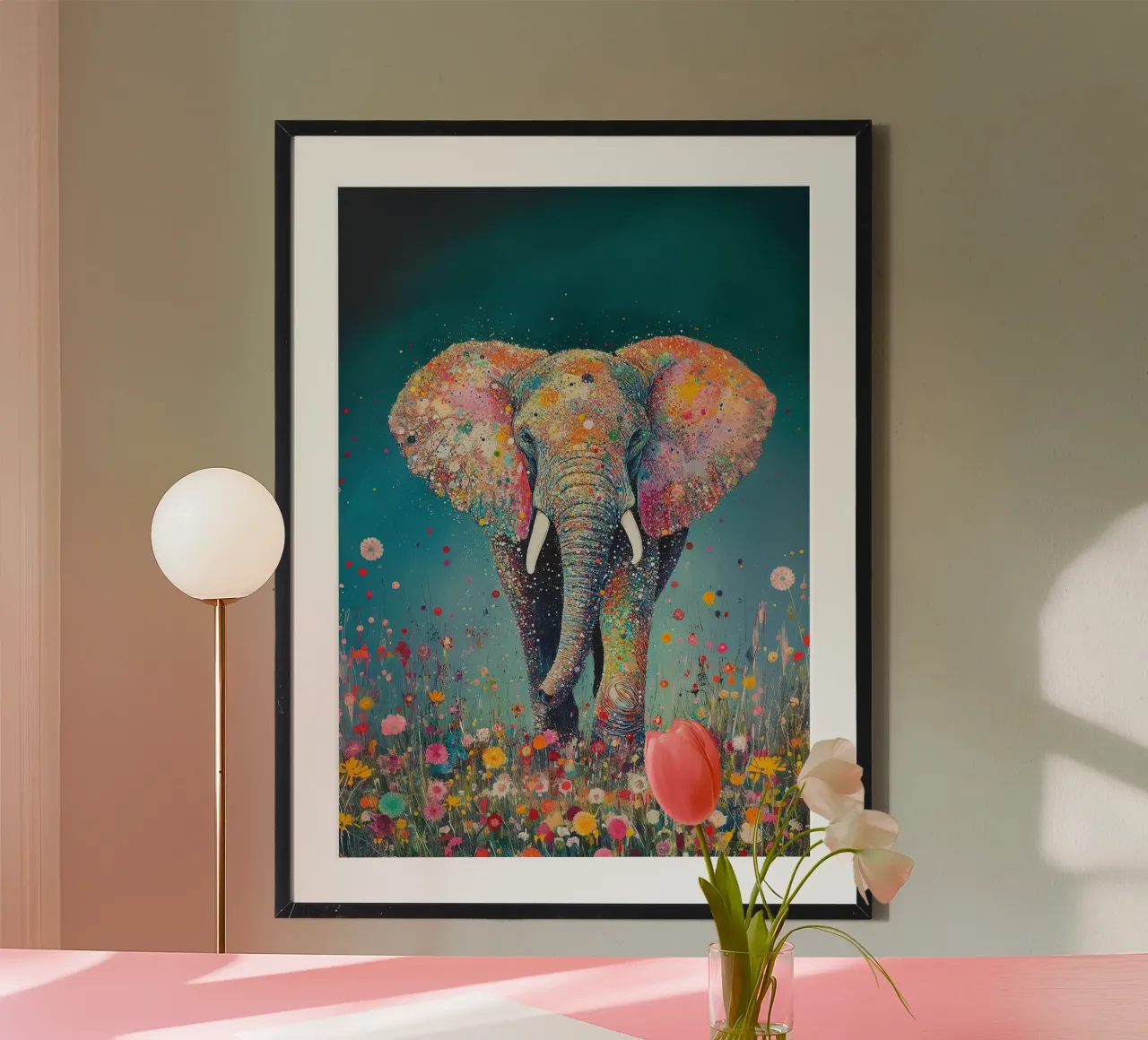 Elefante: ritratto di pachiderma poster con telaio in legno da Nikis Art Studio