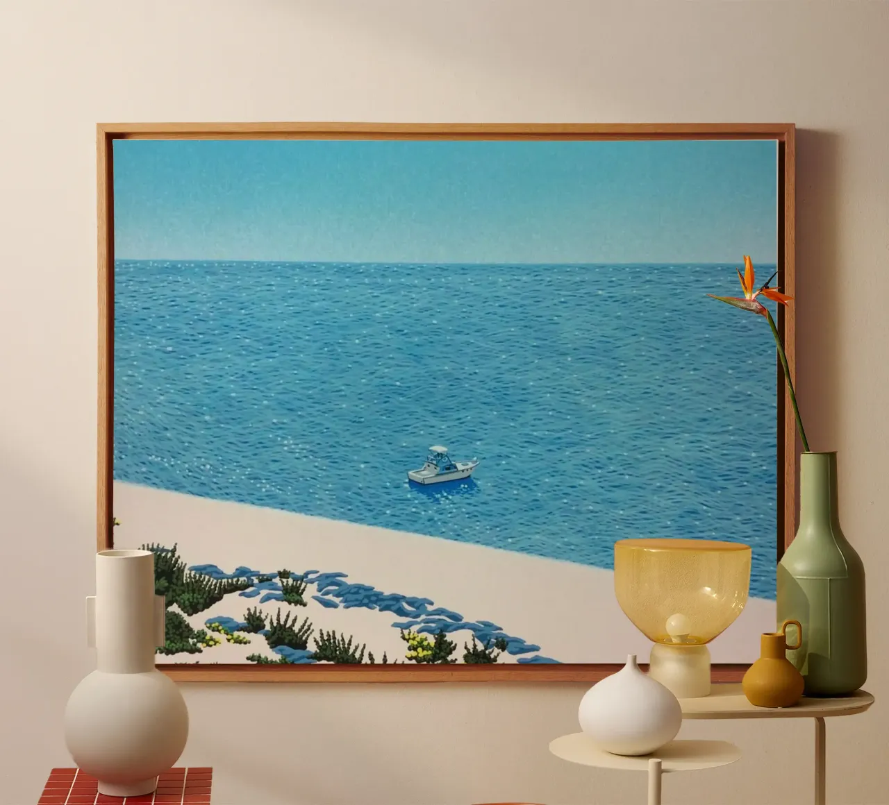 Zeebureau en schepen - Hiroshi Nagai canvas met Baklijst van Perdana shop