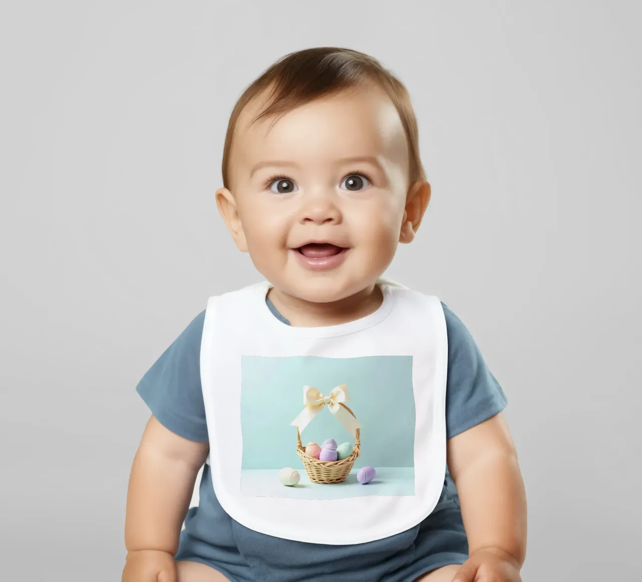 Easter basket filled with pastel colored eggs baby bib by DesignDoodle