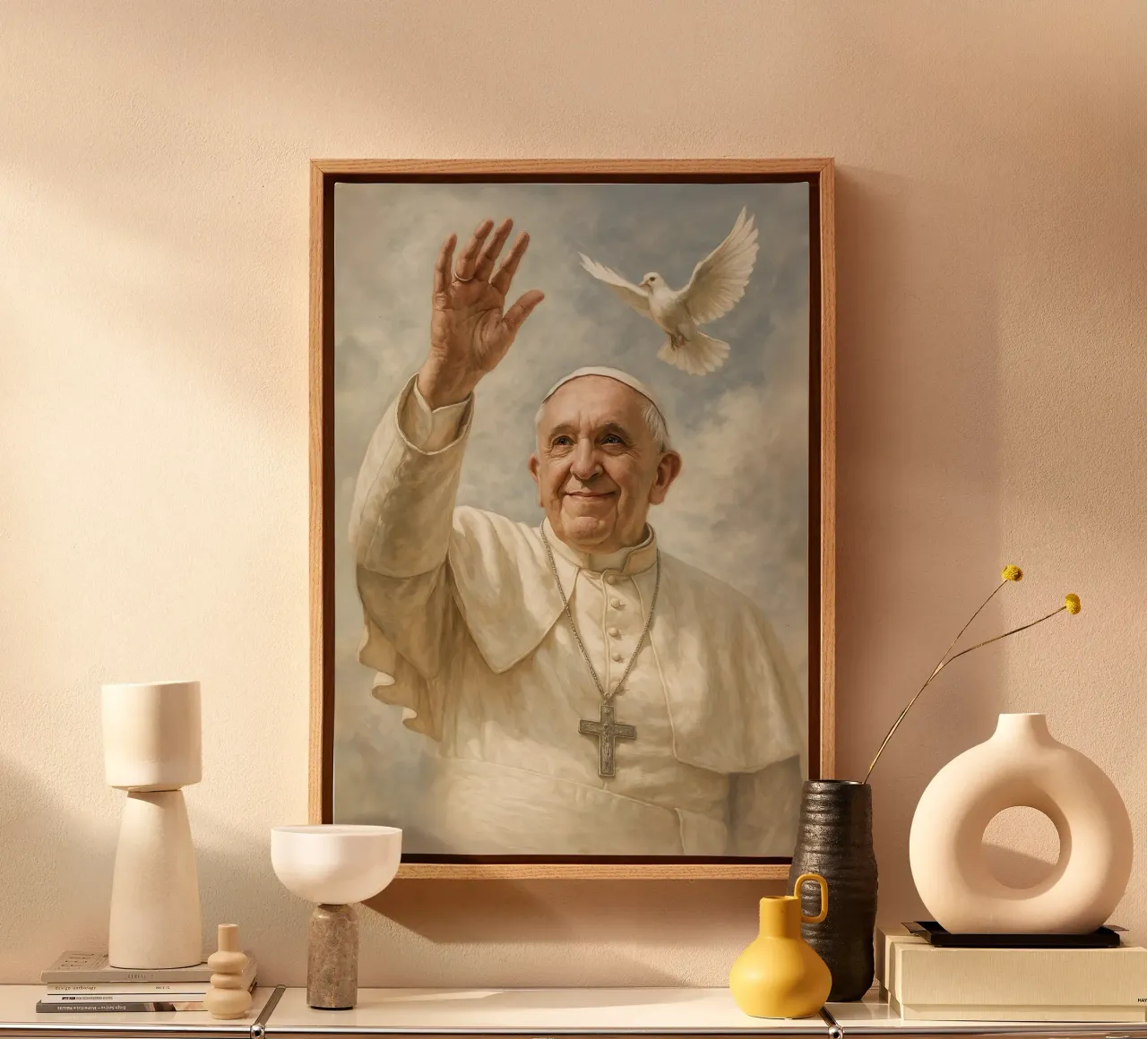 Poster di Papa Francesco - Benedizione del Vaticano, omaggio alla fede e alla pace tela con Cornice a cassetta da Lootprint