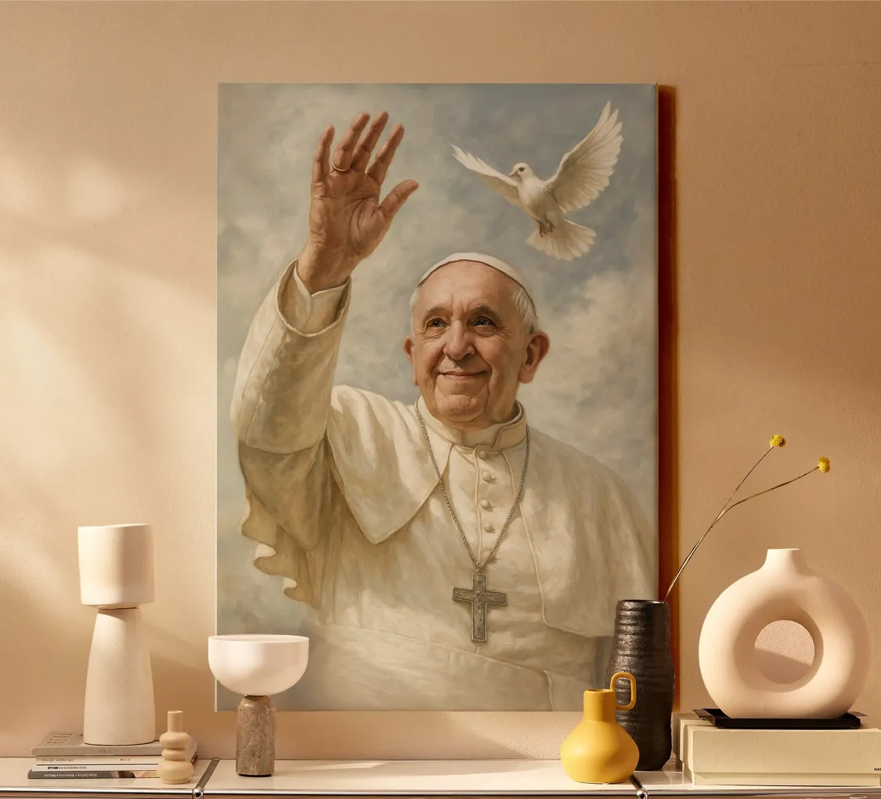 Poster di Papa Francesco - Benedizione del Vaticano, omaggio alla fede e alla pace tela con Cornice a cassetta da Lootprint