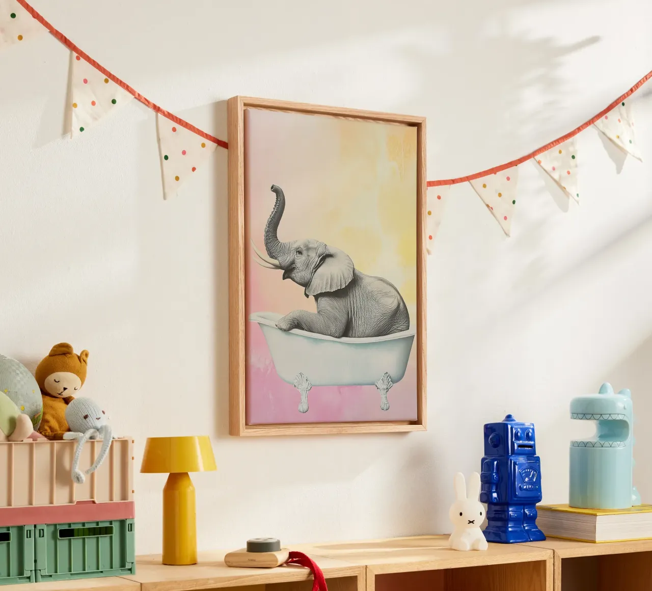 Elefante: bagno caldo, animale grande tela con Cornice a cassetta da Nikis Art Studio