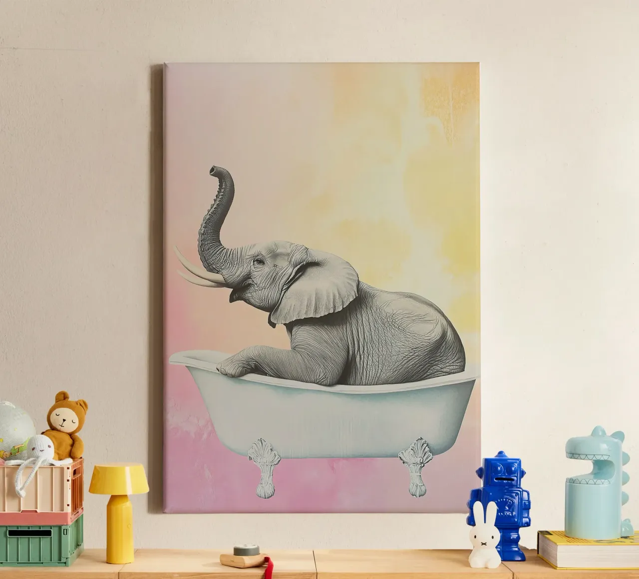 Elefante: bagno caldo, animale grande tela con Cornice a cassetta da Nikis Art Studio