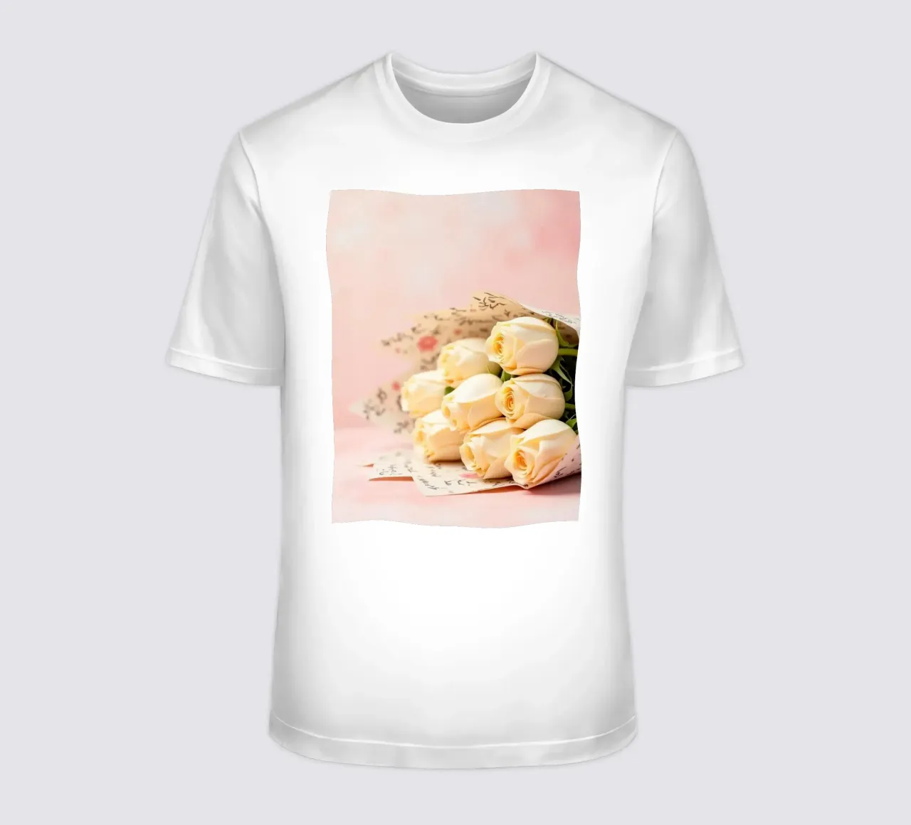 Schöner Strauß weißer Rosen in elegantem Papier verpackt T-Shirt von DesignDoodle