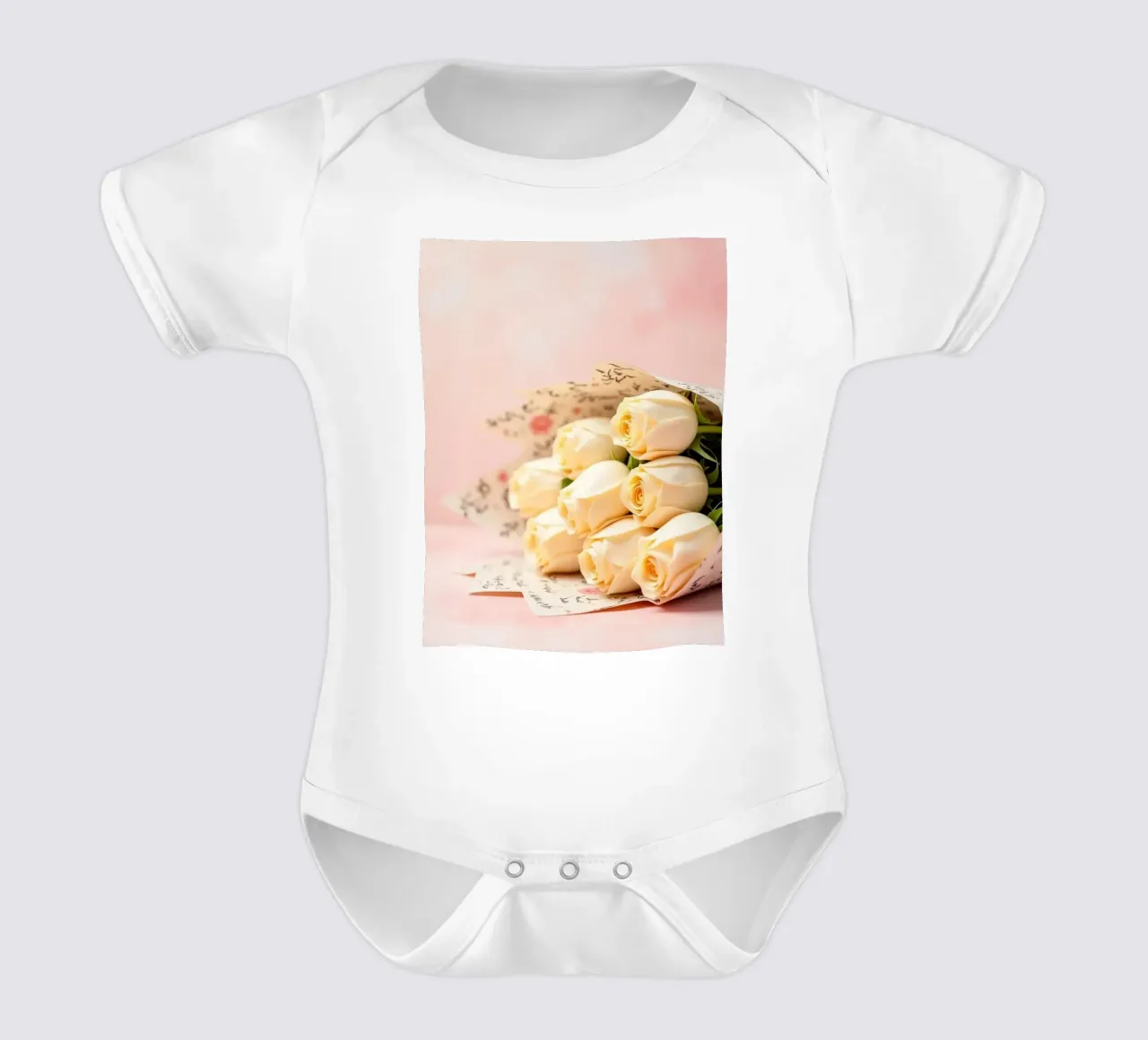Schöner Strauß weißer Rosen in elegantem Papier verpackt Kurzarm Babybody von DesignDoodle