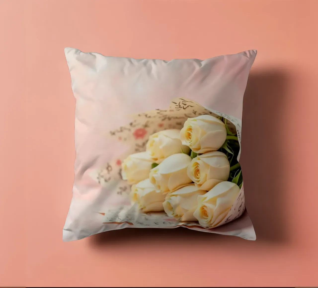 Bellissimo bouquet di rose bianche avvolto in una carta elegante cuscino da DesignDoodle