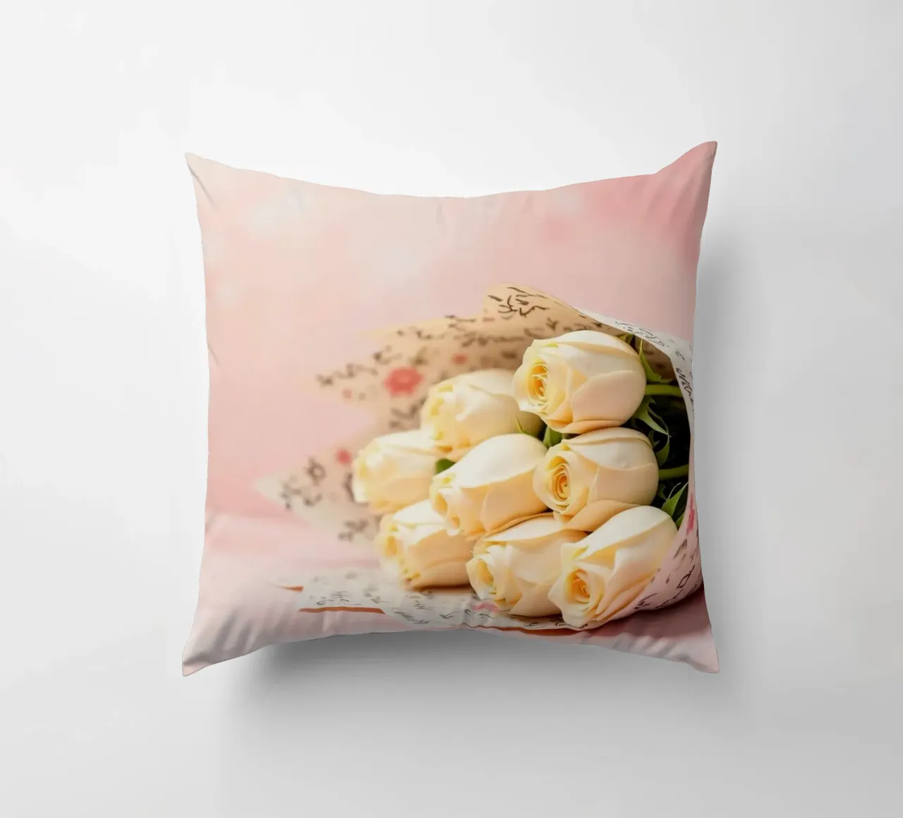 Bellissimo bouquet di rose bianche avvolto in una carta elegante cuscino da DesignDoodle