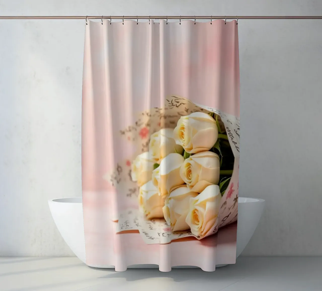 Schöner Strauß weißer Rosen in elegantem Papier verpackt Duschvorhang von DesignDoodle