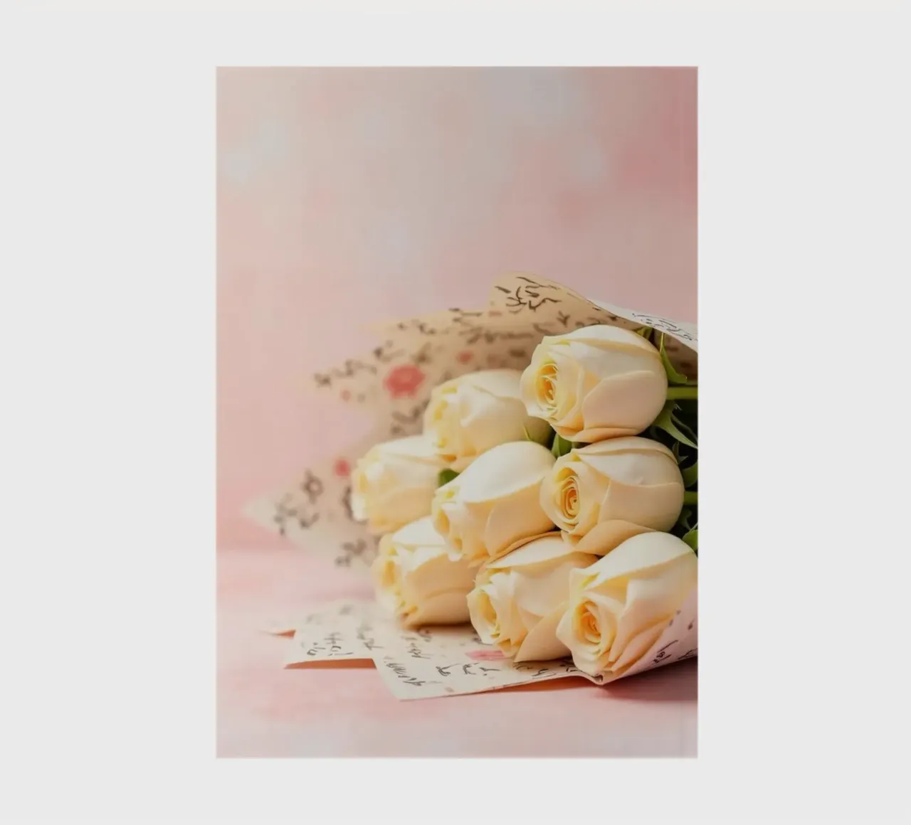 Beautiful bouquet of white roses wrapped in elegant paper notebook by DesignDoodle