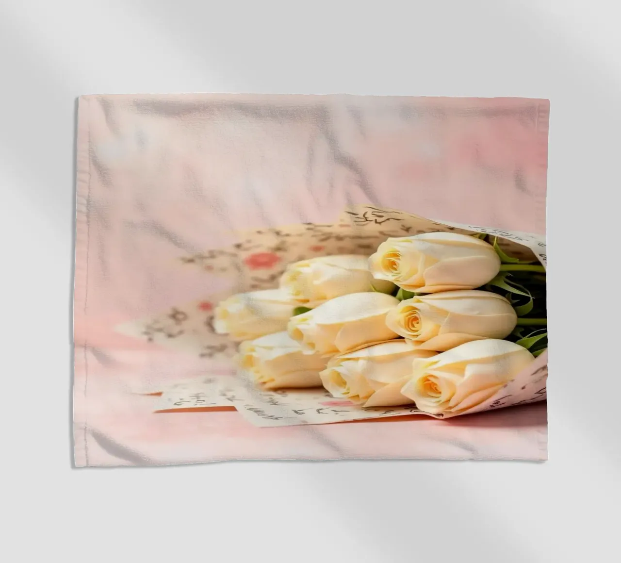 Bellissimo bouquet di rose bianche avvolto in una carta elegante telo mare da DesignDoodle