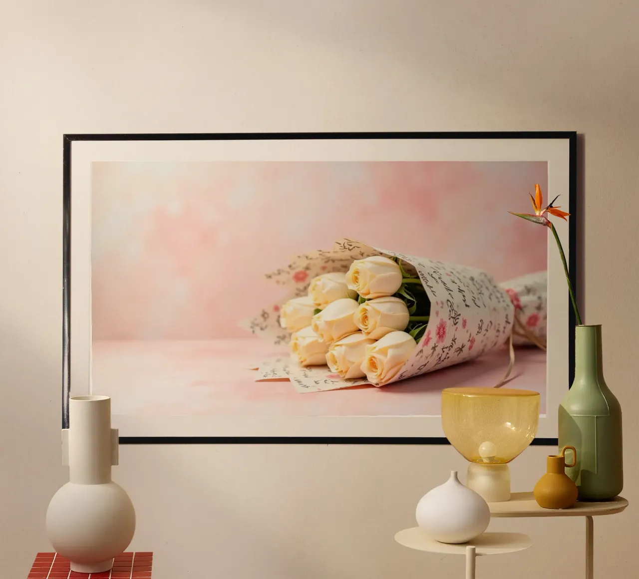 Schöner Strauß weißer Rosen in elegantem Papier verpackt Hahnemühle von DesignDoodle