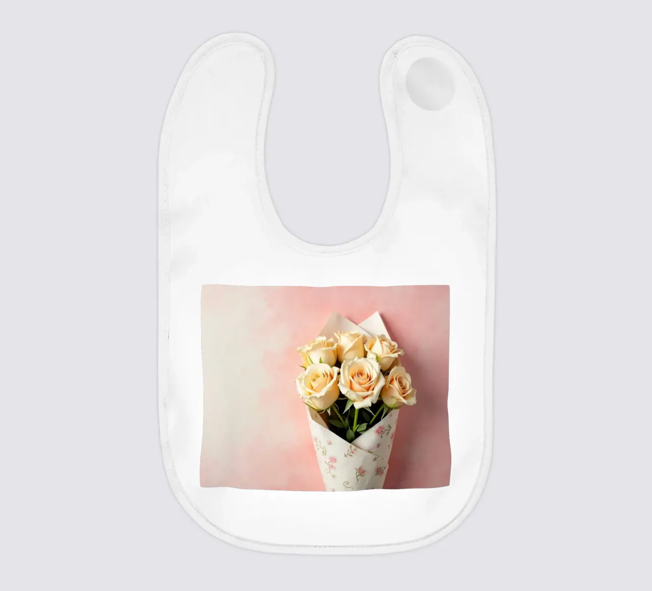 Bouquet di rose color pesca appena confezionato bavaglino da DesignDoodle