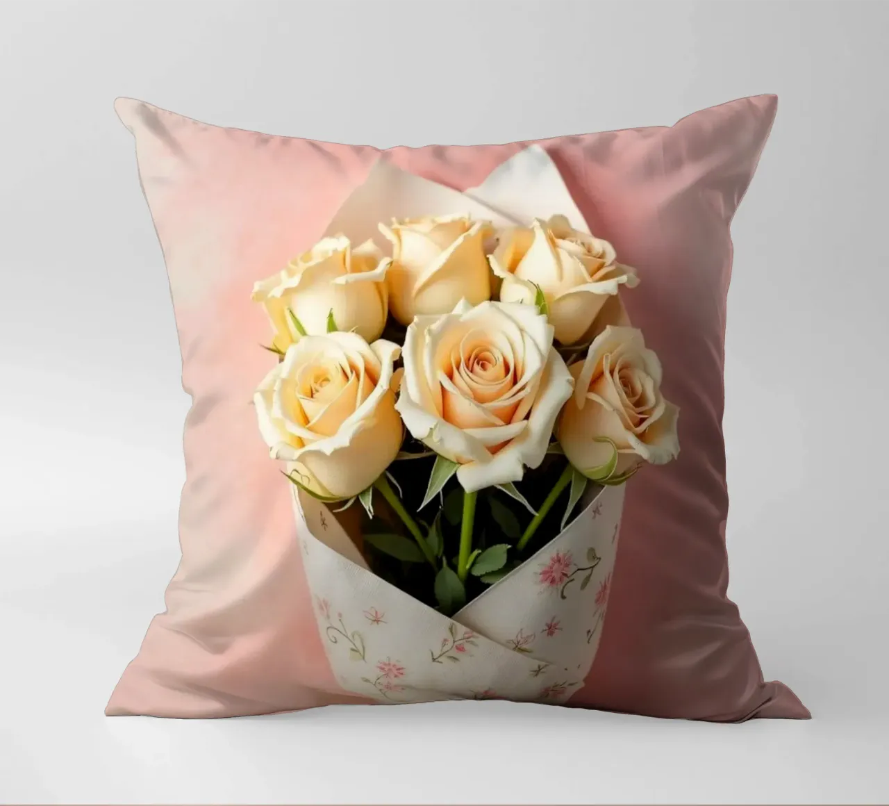 Bouquet di rose color pesca appena confezionato cuscino da DesignDoodle