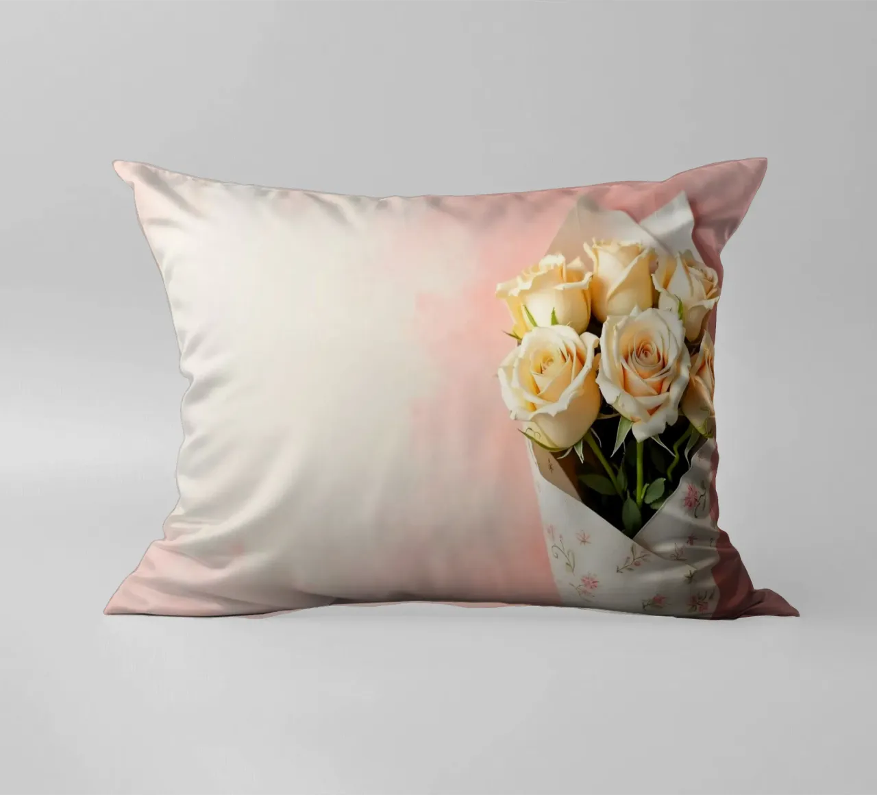 Bouquet di rose color pesca appena confezionato cuscino da DesignDoodle